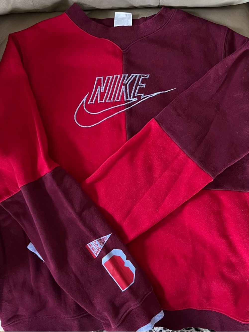 Nike Red and Burgundy Colorblock Crewneck Sweatshirt